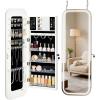 imageVEVOR Mirror Jewelry Cabinet 472Inch Tall Lockable Jewelry Armoire with FullLength Mirror WallDoor Mounted Organizer with LED Lights and Velvet Lining BrownWhite with LED
