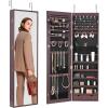 imageVEVOR Mirror Jewelry Cabinet 472Inch Tall Lockable Jewelry Armoire with FullLength Mirror WallDoor Mounted Organizer with LED Lights and Velvet Lining BrownBrown
