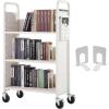 imageVEVOR Rolling Library Book Cart 330 lbs Capacity 303 x 15 x 480Inch Library Cart Single Sided VShaped Shelves with 3Inch Lockable Wheels Book Truck for Home Shelves Office and School BlackCream