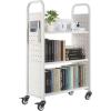 imageVEVOR Rolling Library Book Cart 330 lbs Capacity 303 x 15 x 480Inch Library Cart Single Sided VShaped Shelves with 3Inch Lockable Wheels Book Truck for Home Shelves Office and School BlackWhite