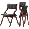imageVEVOR Wooden Folding Chairs with Leather Cushion Set of 2 Portable Foldable Cushion Chair with Wooden Frame Easy Assembly Modern Leather Padded Dining Chair for Office Wedding Party Home BlackWalnutblack Leather