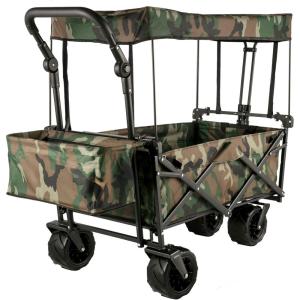 imageHappbuy Collapsible Wagon with Removable Canopy 220lbs Heavy Duty Foldable Beach Wagon with Big WheelsCamouflage