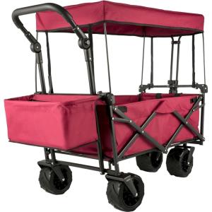imageHappbuy Collapsible Wagon with Removable Canopy 220lbs Heavy Duty Foldable Beach Wagon with Big WheelsRed