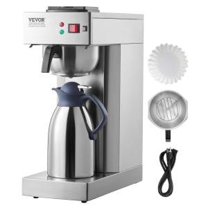 imageVEVOR 12 Cups Commercial Drip Coffee Maker Coffee Maker Machine with Thermal Carafe to Keep Warm or Cold Stainless Steel Pour Over Coffee Brewer for Restaurant Office Cafe