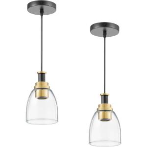 imageVEVOR 1Light Pendant Light 2 Pack Kitchen Island Lights with Clear Glass Shade ampamp Hanging Cord Black and Gold Finish Adjustable Height Pendant Lighting for Bedroom Hallway Entryway Kitchen2 Pack