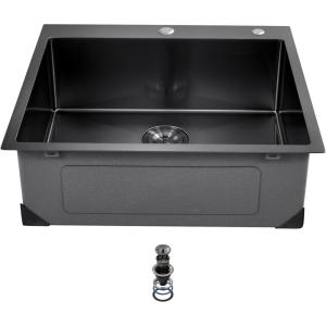 imageVEVOR 33quot Kitchen Workstation 304 Stainless Steel Top Mount Builtin Single Bowl Farmhouse with Accessories Home Dishwasher Sink for RV Prep Kitchen and Bar Black Silver 33INBlack