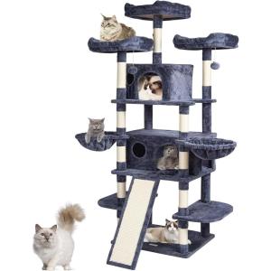 imageVEVOR Cat Tree for Indoor Cats 606quot Cat Tower with Cat Condo Sisal Scratching Post Hammock Top Perch Jumping Platforms Large Cat Furniture Activity Center with Hang Ball Light GreyDark Grey