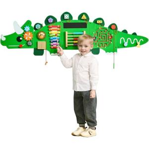 imageVEVOR Dog Activity Busy Board Panel 12 Wall Activities Board Montessori Sensory Wall Panel for Kids 312 Years Sensory Wall Activity Panel Ideal for Toddler Playroom Nursery ClassroomDinosaur