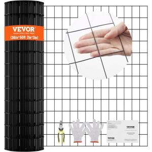 imageVEVOR Hardware Cloth 24quot x 100 ampamp 1quotx1quot Mesh Size Galvanized Steel Vinyl Coated 16 Gauge Welded Wire wA Cutting Plier ampamp A Pair of Fabric Gloves for Garden Fencing ampamp Pet Enclosures Black36x50 3x2inch