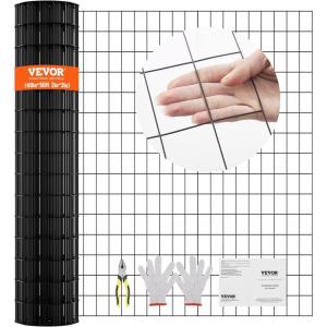 imageVEVOR Hardware Cloth 24quot x 100 ampamp 1quotx1quot Mesh Size Galvanized Steel Vinyl Coated 16 Gauge Welded Wire wA Cutting Plier ampamp A Pair of Fabric Gloves for Garden Fencing ampamp Pet Enclosures Black48x50 3x2inch