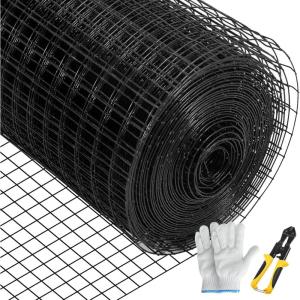 imageVEVOR Hardware Cloth 24quot x 100 ampamp 1quotx1quot Mesh Size Galvanized Steel Vinyl Coated 16 Gauge Welded Wire wA Cutting Plier ampamp A Pair of Fabric Gloves for Garden Fencing ampamp Pet Enclosures Black48 x 50