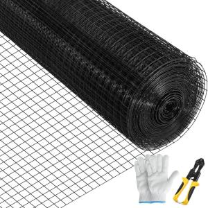 imageVEVOR Hardware Cloth 24quot x 100 ampamp 1quotx1quot Mesh Size Galvanized Steel Vinyl Coated 16 Gauge Welded Wire wA Cutting Plier ampamp A Pair of Fabric Gloves for Garden Fencing ampamp Pet Enclosures Black24 x50