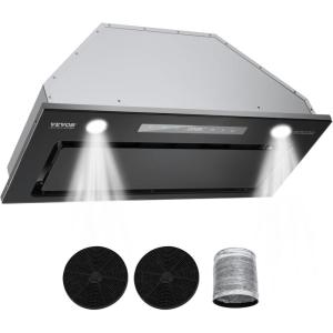 imageVEVOR Insert Range Hood 800CFM 3Speed 27 Inch Stainless Steel Builtin Kitchen Vent with Push Button Control LED Lights Baffle Filters DuctedDuctless Convertible ETL Listed4Speed Gesture  Touch Control 30 Inch800 CFM