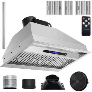 imageVEVOR Insert Range Hood 800CFM 3Speed 27 Inch Stainless Steel Builtin Kitchen Vent with Push Button Control LED Lights Baffle Filters DuctedDuctless Convertible ETL Listed4Speed Touch  Remote Control 30 Inch900 CFM
