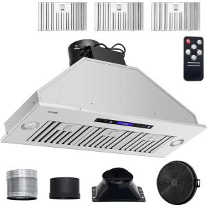 imageVEVOR Insert Range Hood 800CFM 3Speed 27 Inch Stainless Steel Builtin Kitchen Vent with Push Button Control LED Lights Baffle Filters DuctedDuctless Convertible ETL Listed4Speed Touch  Remote Control 36 Inch900 CFM
