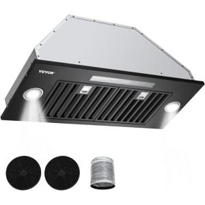 imageVEVOR Insert Range Hood 800CFM 3Speed 27 Inch Stainless Steel Builtin Kitchen Vent with Push Button Control LED Lights Baffle Filters DuctedDuctless Convertible ETL Listed4Speed Gesture  Touch Control 30 Inch800 CFM Black