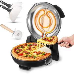 imageVEVOR Pizza Oven 12 in Electric Pizza Maker 1200W Electric Pizzas Cooker with Cordierite Stone 5Mode Temperature Control Viewing Window for Precise Cooking Heats up to 788 F for Home RedBlack