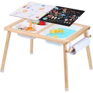 imageVEVOR Sensory Table Kids Sensory Table for Toddlers Kids Activity Desk with 3 Foldable Storage Bins ampamp Paper Roll Holder Wooden Toddler Activity Drawing Desk IndoorOutdoor Play Sand and WaterPaper Roll Holder