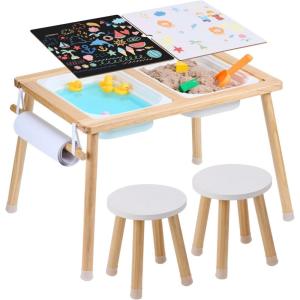 imageVEVOR Sensory Table Kids Sensory Table for Toddlers Kids Activity Desk with 3 Foldable Storage Bins ampamp Paper Roll Holder Wooden Toddler Activity Drawing Desk IndoorOutdoor Play Sand and WaterTableChair Set