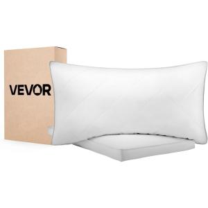 imageVEVOR Sleeping Queen Size Luxury Quality Hotel Pillow with Memory Foam Fill Supportive ampamp Adjustable Includes Natural Firber Pillowcase Bedding for Back Stomach and Side Sleepers WhiteWhite Original Down Filling
