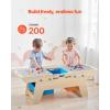 imageVEVOR Kids Reversible Wooden Activity Table MultiPurpose Activity Play Table with 200 Building Bricks ampamp 3 Storage Bins for Kids 3 Years Large Storage Space Present for Boys ampamp Girls Natural