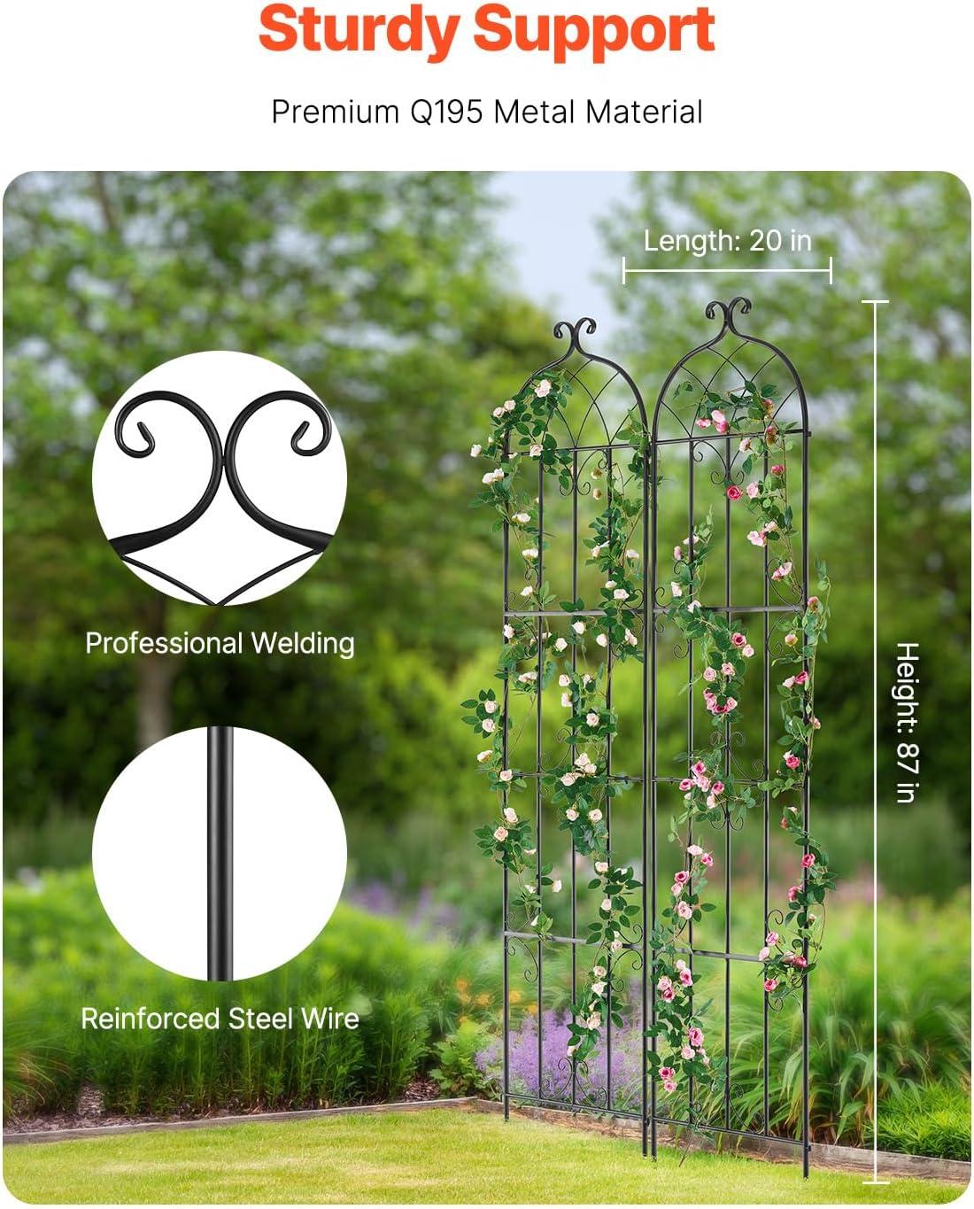 imageVEVOR 60 x 15 in Rustproof Metal Garden Flower Trellis Outdoor Climbing Rose ampamp Cucumber Support Decorative Tall Clematis Trellis for Courtyards ampamp Lawns87H x 20W