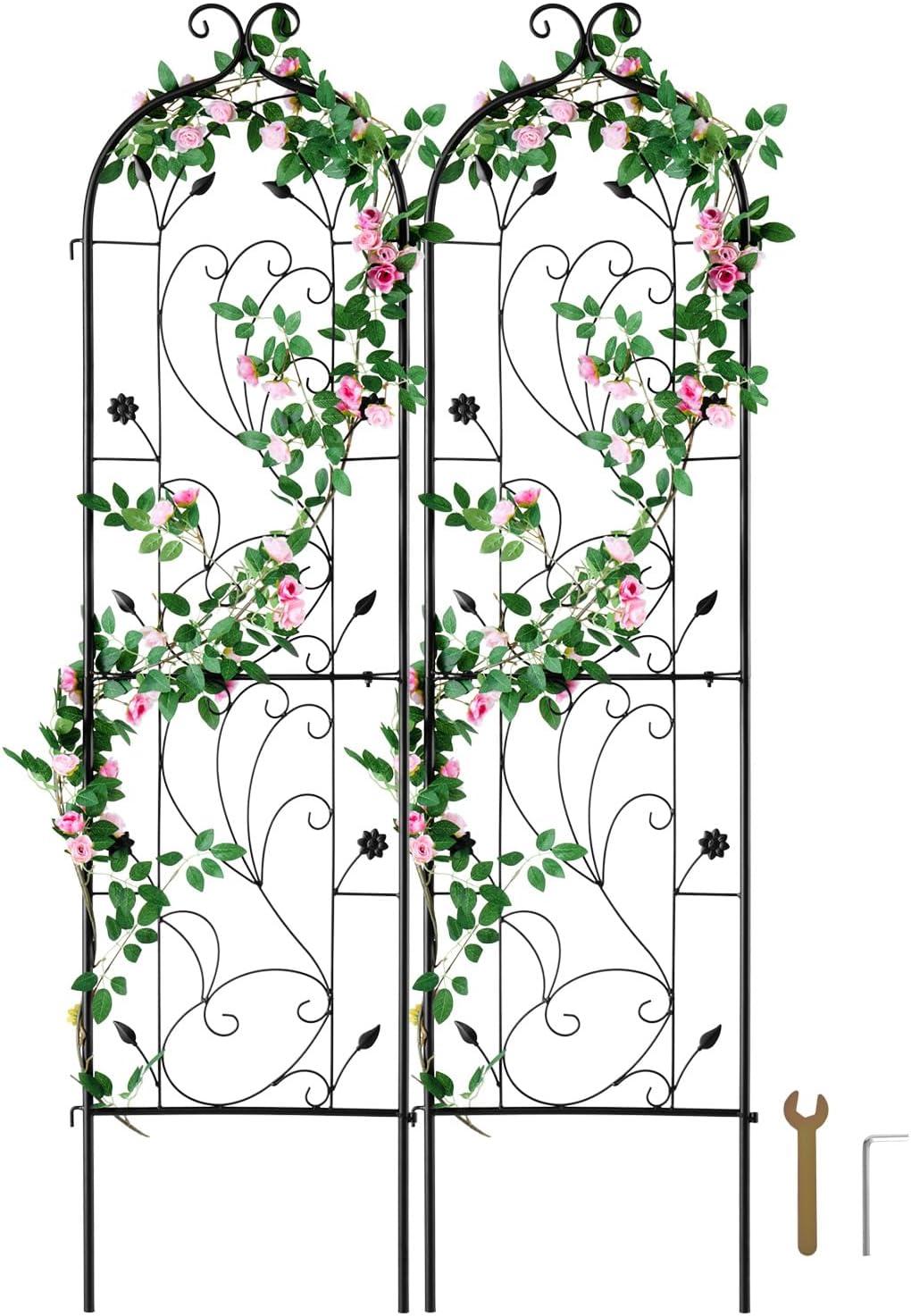 imageVEVOR 60 x 15 in Rustproof Metal Garden Flower Trellis Outdoor Climbing Rose ampamp Cucumber Support Decorative Tall Clematis Trellis for Courtyards ampamp Lawns60H x 15W