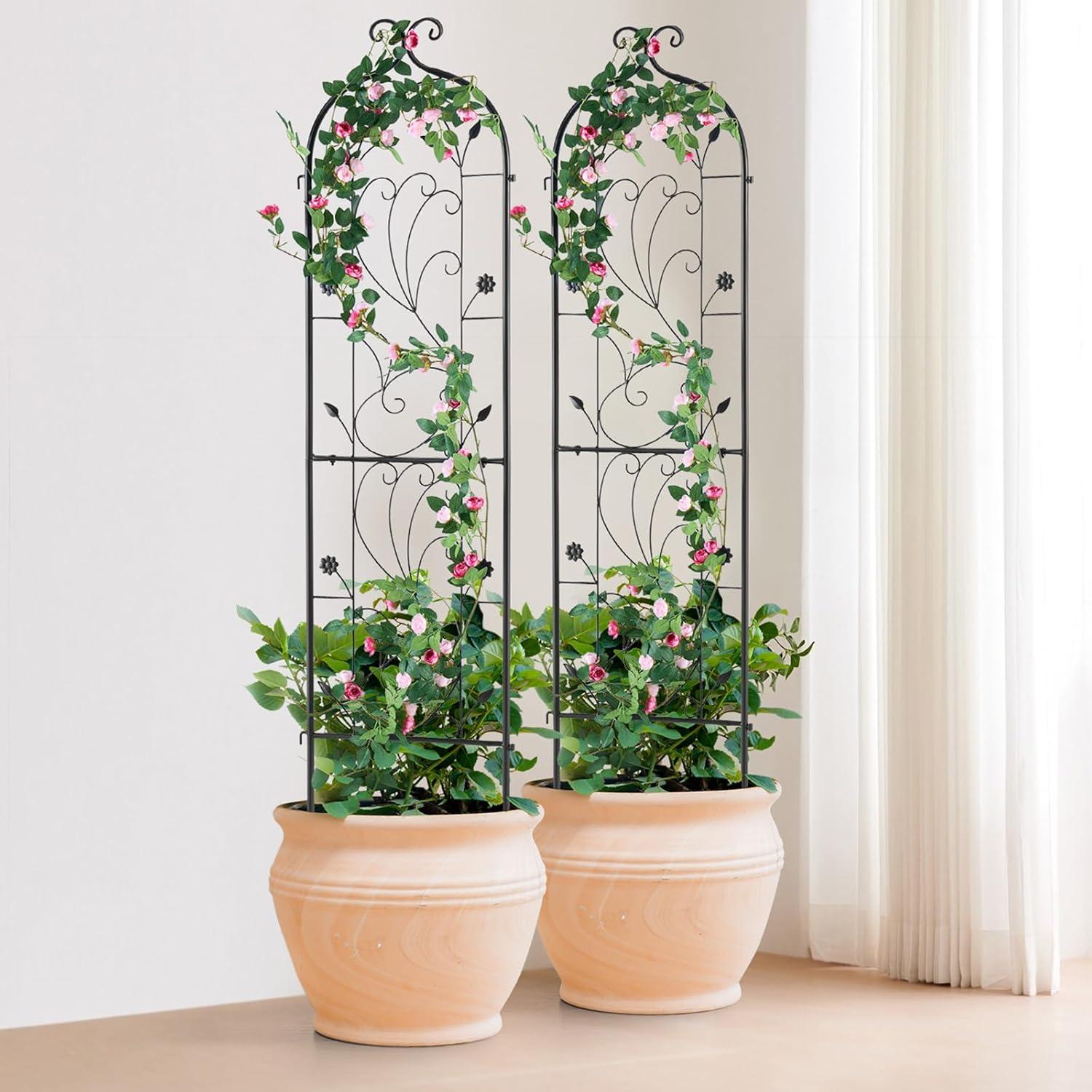 imageVEVOR 60 x 15 in Rustproof Metal Garden Flower Trellis Outdoor Climbing Rose ampamp Cucumber Support Decorative Tall Clematis Trellis for Courtyards ampamp Lawns60H x 15W
