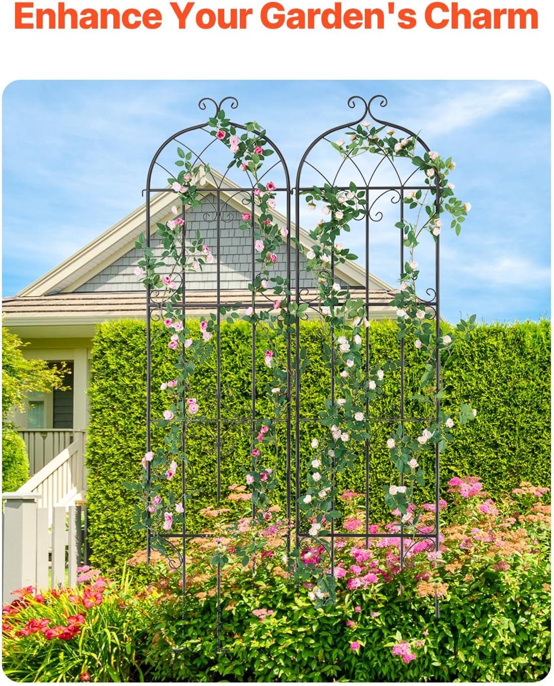 imageVEVOR 60 x 15 in Rustproof Metal Garden Flower Trellis Outdoor Climbing Rose ampamp Cucumber Support Decorative Tall Clematis Trellis for Courtyards ampamp Lawns87H x 20W