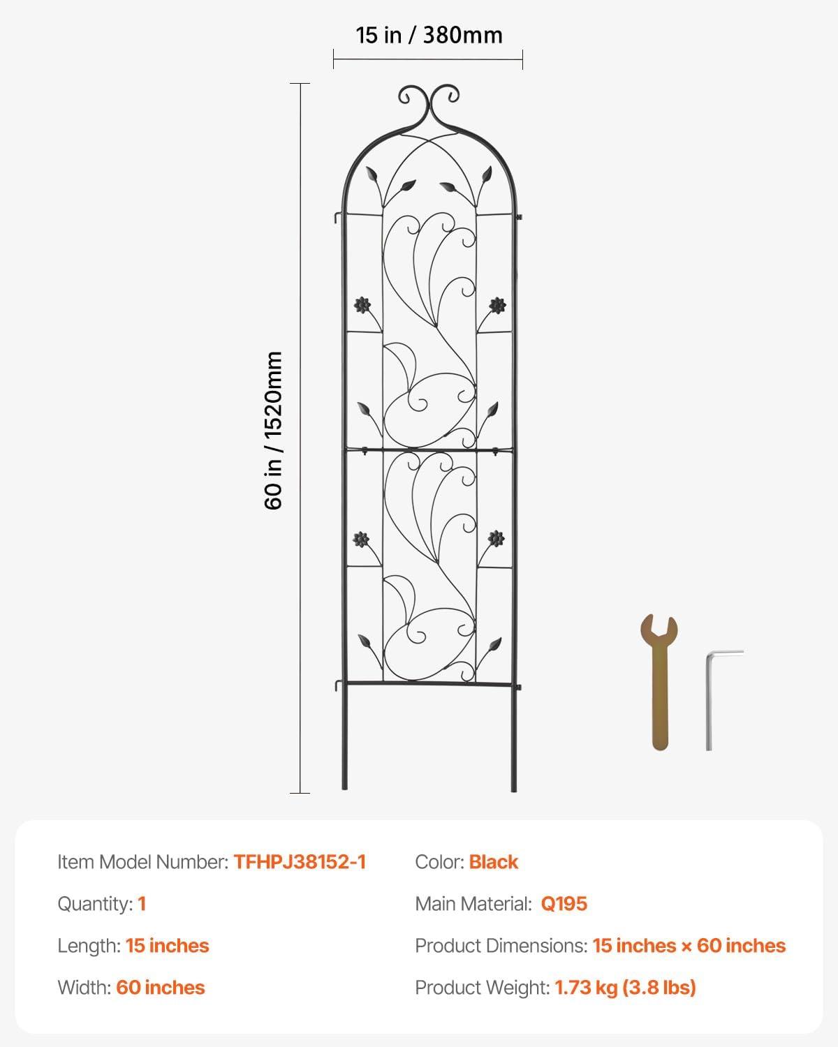 imageVEVOR 60 x 15 in Rustproof Metal Garden Flower Trellis Outdoor Climbing Rose ampamp Cucumber Support Decorative Tall Clematis Trellis for Courtyards ampamp Lawns60H x 15W