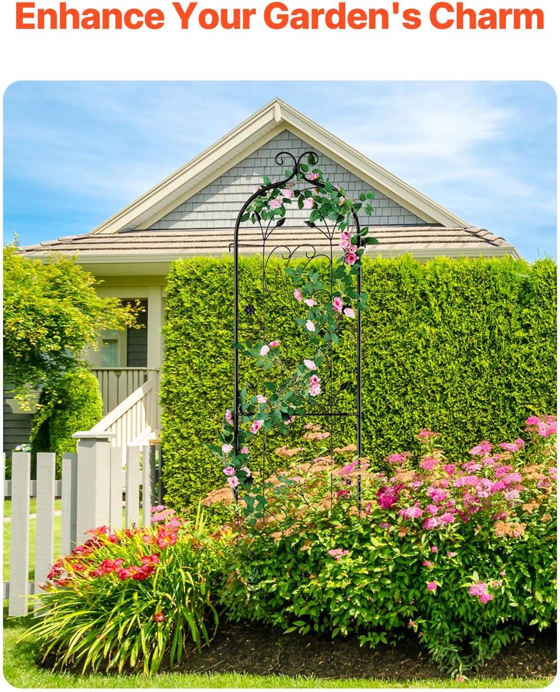imageVEVOR 60 x 15 in Rustproof Metal Garden Flower Trellis Outdoor Climbing Rose ampamp Cucumber Support Decorative Tall Clematis Trellis for Courtyards ampamp Lawns60H x 15W