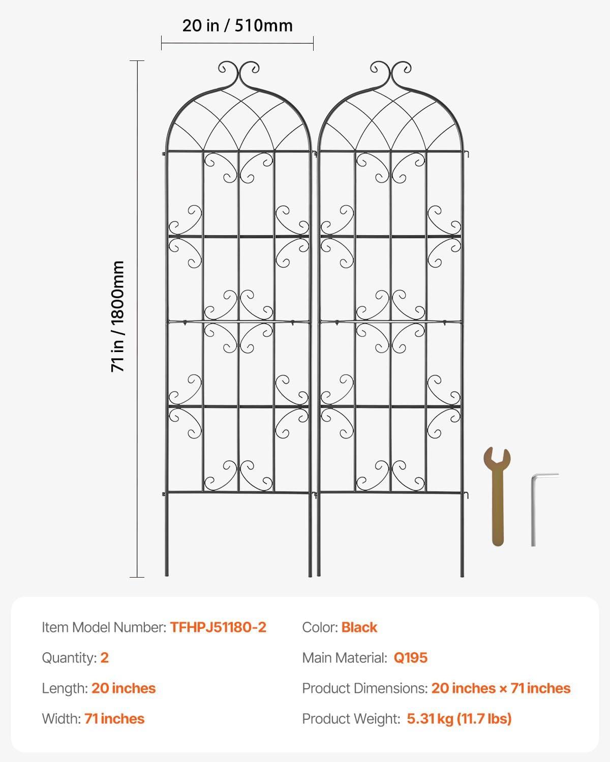 imageVEVOR 60 x 15 in Rustproof Metal Garden Flower Trellis Outdoor Climbing Rose ampamp Cucumber Support Decorative Tall Clematis Trellis for Courtyards ampamp Lawns71Hx 20W