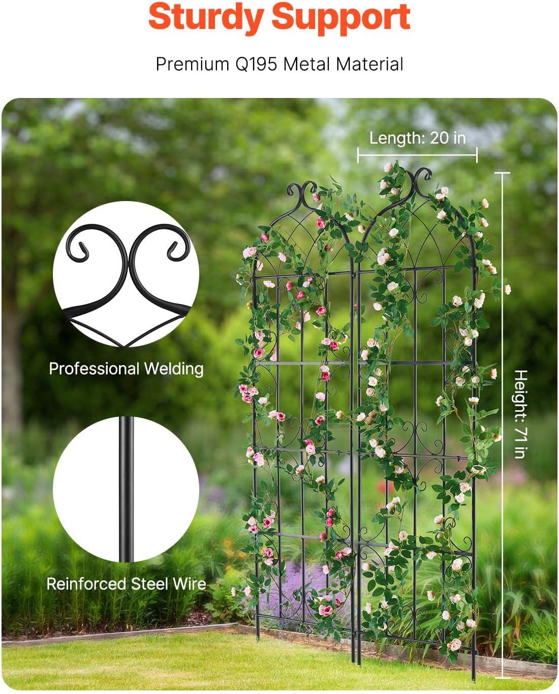 imageVEVOR 60 x 15 in Rustproof Metal Garden Flower Trellis Outdoor Climbing Rose ampamp Cucumber Support Decorative Tall Clematis Trellis for Courtyards ampamp Lawns71Hx 20W