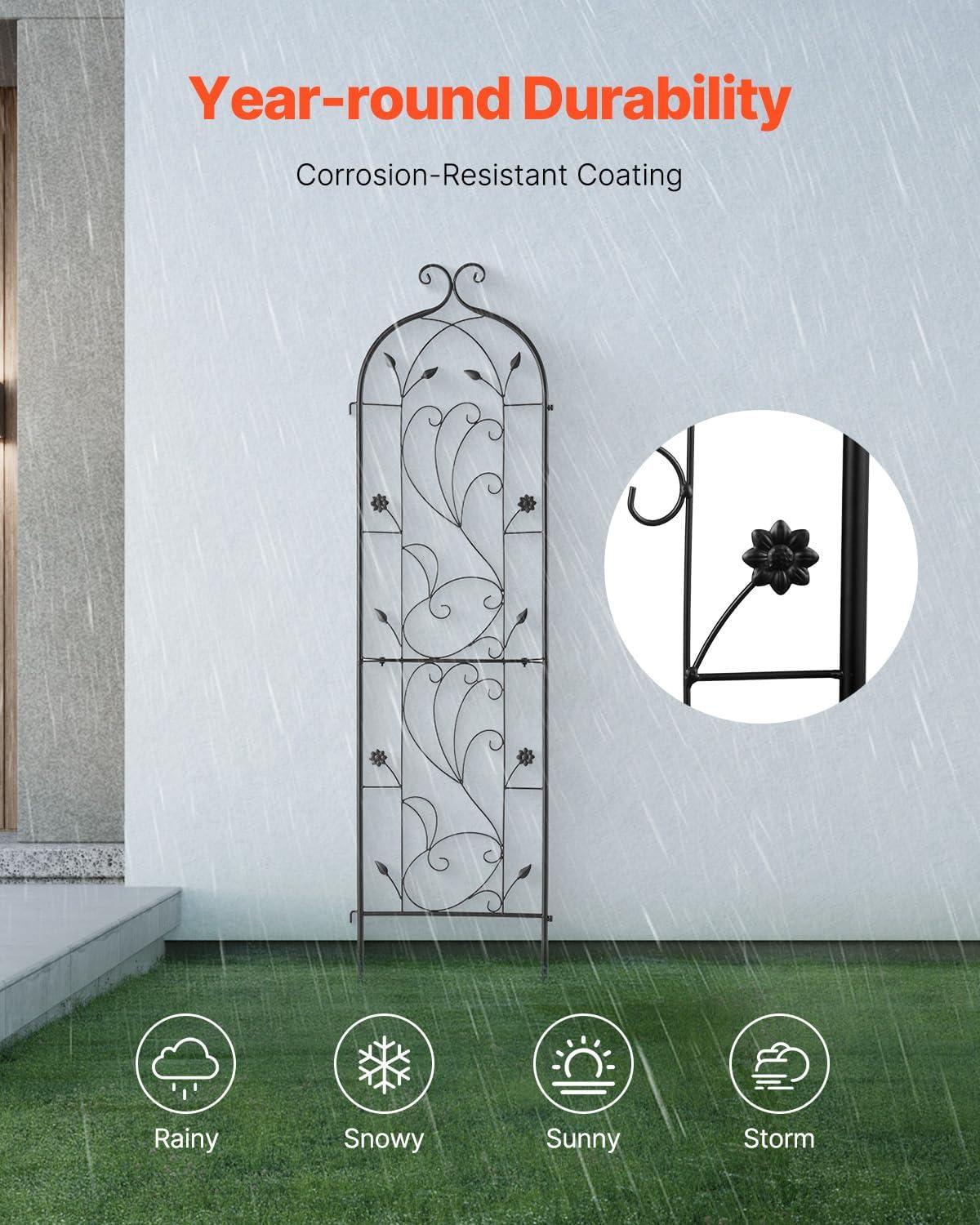 imageVEVOR 60 x 15 in Rustproof Metal Garden Flower Trellis Outdoor Climbing Rose ampamp Cucumber Support Decorative Tall Clematis Trellis for Courtyards ampamp Lawns60H x 15W