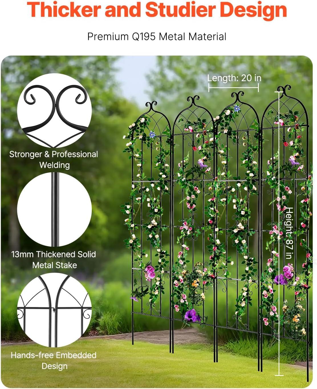 imageVEVOR 60 x 15 in Rustproof Metal Garden Flower Trellis Outdoor Climbing Rose ampamp Cucumber Support Decorative Tall Clematis Trellis for Courtyards ampamp Lawns87H x 20W