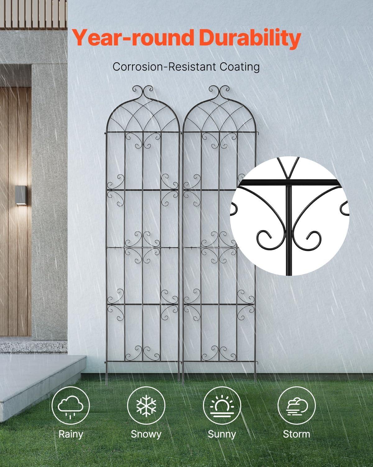 imageVEVOR 60 x 15 in Rustproof Metal Garden Flower Trellis Outdoor Climbing Rose ampamp Cucumber Support Decorative Tall Clematis Trellis for Courtyards ampamp Lawns87H x 20W