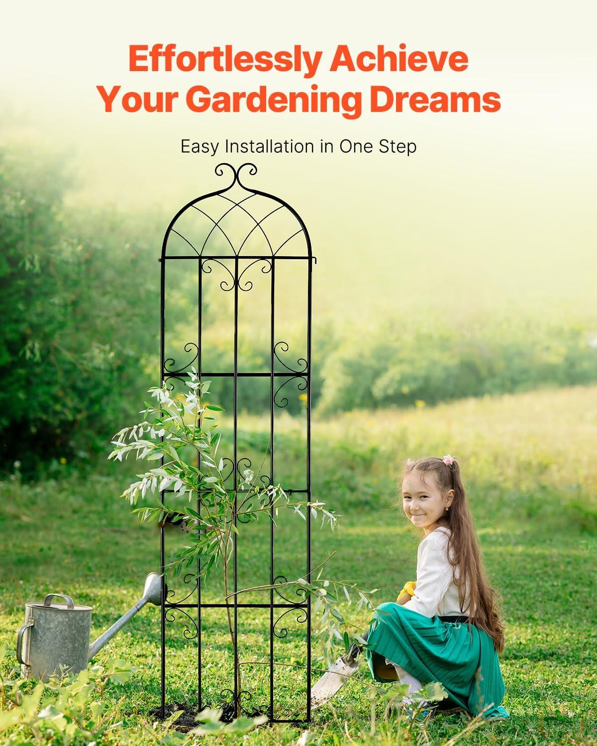 imageVEVOR 60 x 15 in Rustproof Metal Garden Flower Trellis Outdoor Climbing Rose ampamp Cucumber Support Decorative Tall Clematis Trellis for Courtyards ampamp Lawns87H x 20W