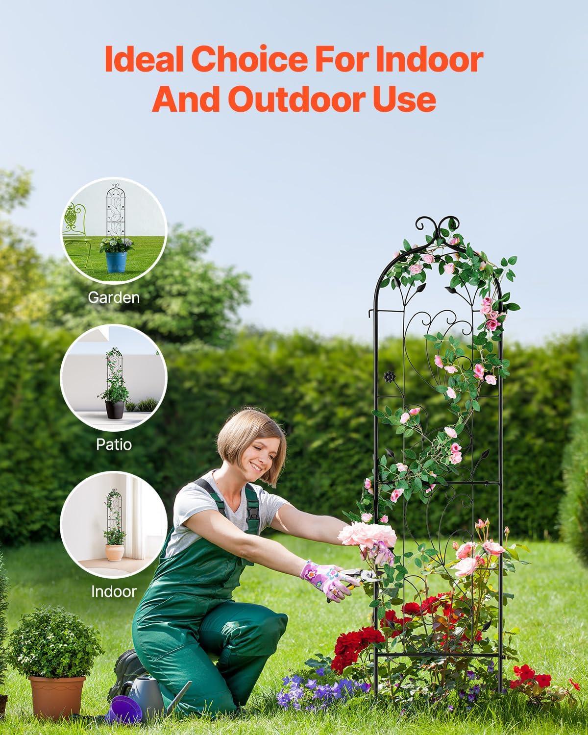 imageVEVOR 60 x 15 in Rustproof Metal Garden Flower Trellis Outdoor Climbing Rose ampamp Cucumber Support Decorative Tall Clematis Trellis for Courtyards ampamp Lawns60H x 15W