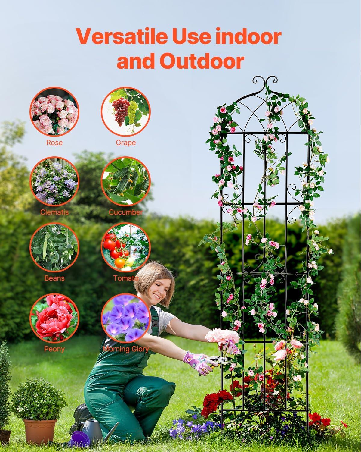 imageVEVOR 60 x 15 in Rustproof Metal Garden Flower Trellis Outdoor Climbing Rose ampamp Cucumber Support Decorative Tall Clematis Trellis for Courtyards ampamp Lawns87H x 20W