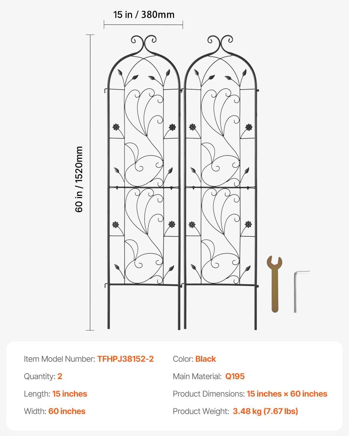 imageVEVOR 60 x 15 in Rustproof Metal Garden Flower Trellis Outdoor Climbing Rose ampamp Cucumber Support Decorative Tall Clematis Trellis for Courtyards ampamp Lawns60H x 15W