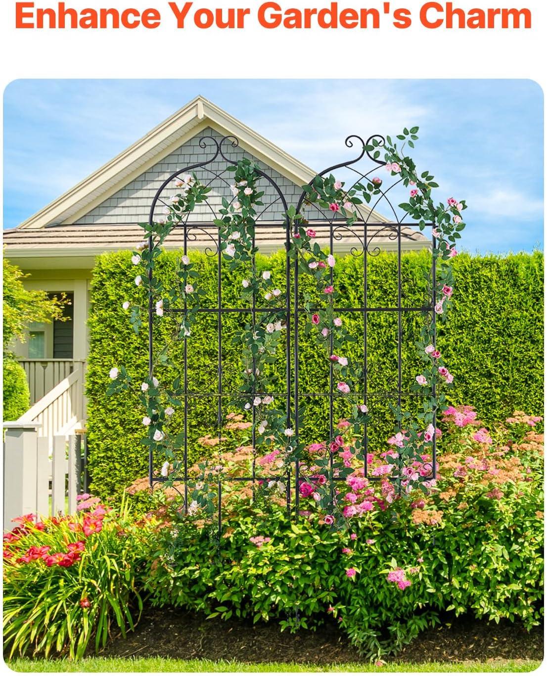 imageVEVOR 60 x 15 in Rustproof Metal Garden Flower Trellis Outdoor Climbing Rose ampamp Cucumber Support Decorative Tall Clematis Trellis for Courtyards ampamp Lawns71Hx 20W