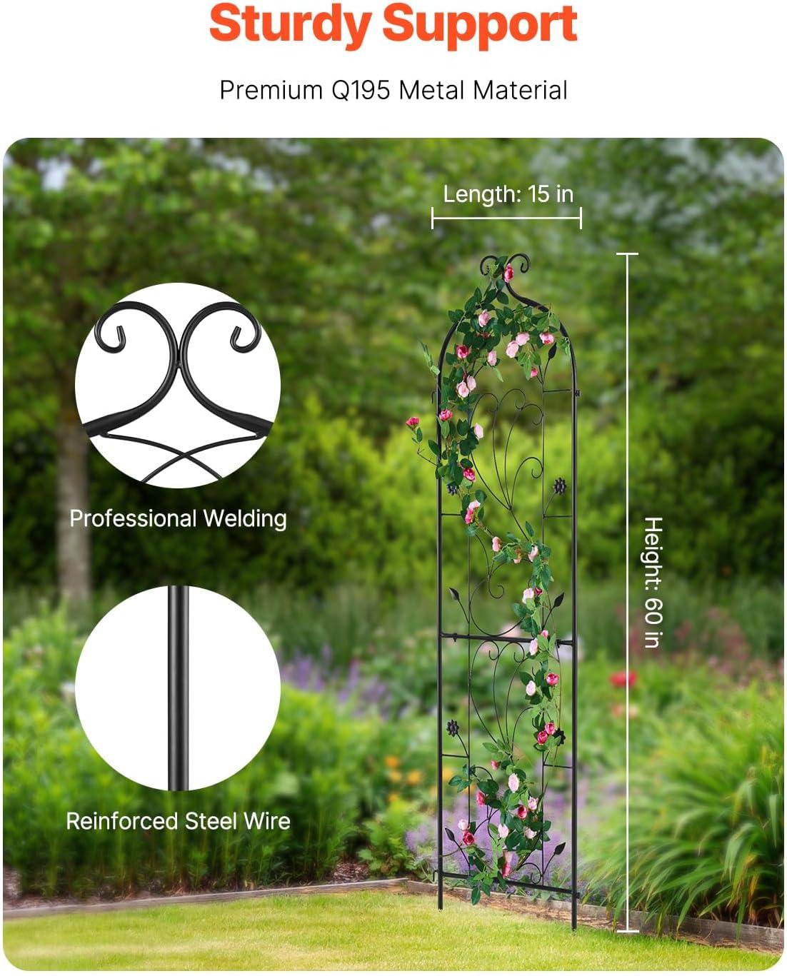 imageVEVOR 60 x 15 in Rustproof Metal Garden Flower Trellis Outdoor Climbing Rose ampamp Cucumber Support Decorative Tall Clematis Trellis for Courtyards ampamp Lawns60H x 15W