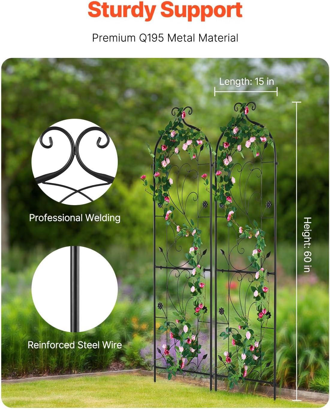 imageVEVOR 60 x 15 in Rustproof Metal Garden Flower Trellis Outdoor Climbing Rose ampamp Cucumber Support Decorative Tall Clematis Trellis for Courtyards ampamp Lawns60H x 15W