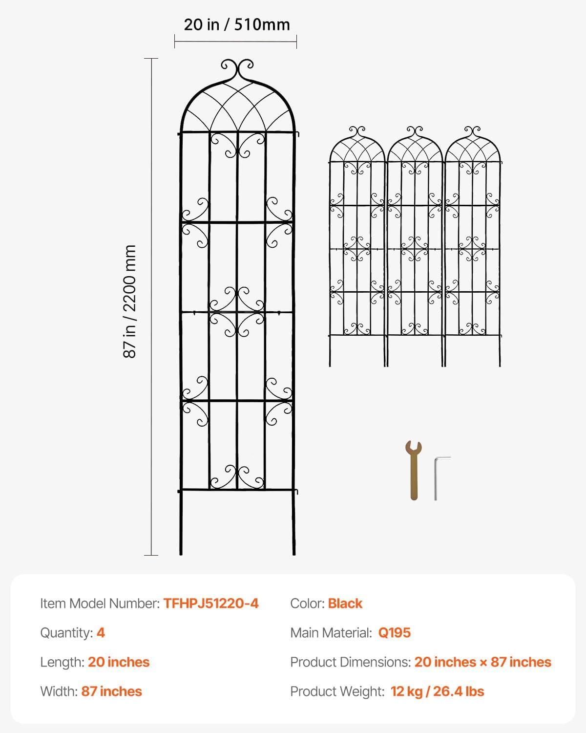 imageVEVOR 60 x 15 in Rustproof Metal Garden Flower Trellis Outdoor Climbing Rose ampamp Cucumber Support Decorative Tall Clematis Trellis for Courtyards ampamp Lawns87H x 20W