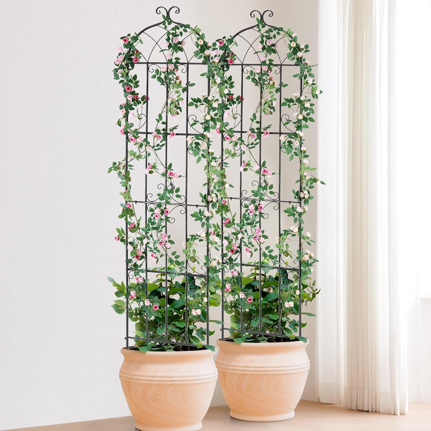 imageVEVOR 60 x 15 in Rustproof Metal Garden Flower Trellis Outdoor Climbing Rose ampamp Cucumber Support Decorative Tall Clematis Trellis for Courtyards ampamp Lawns87H x 20W