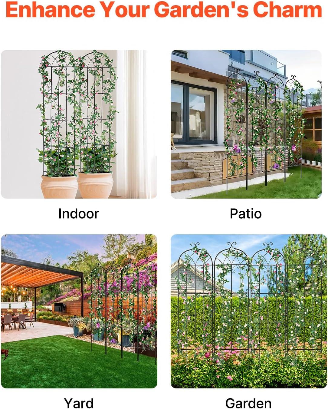 imageVEVOR 60 x 15 in Rustproof Metal Garden Flower Trellis Outdoor Climbing Rose ampamp Cucumber Support Decorative Tall Clematis Trellis for Courtyards ampamp Lawns87H x 20W