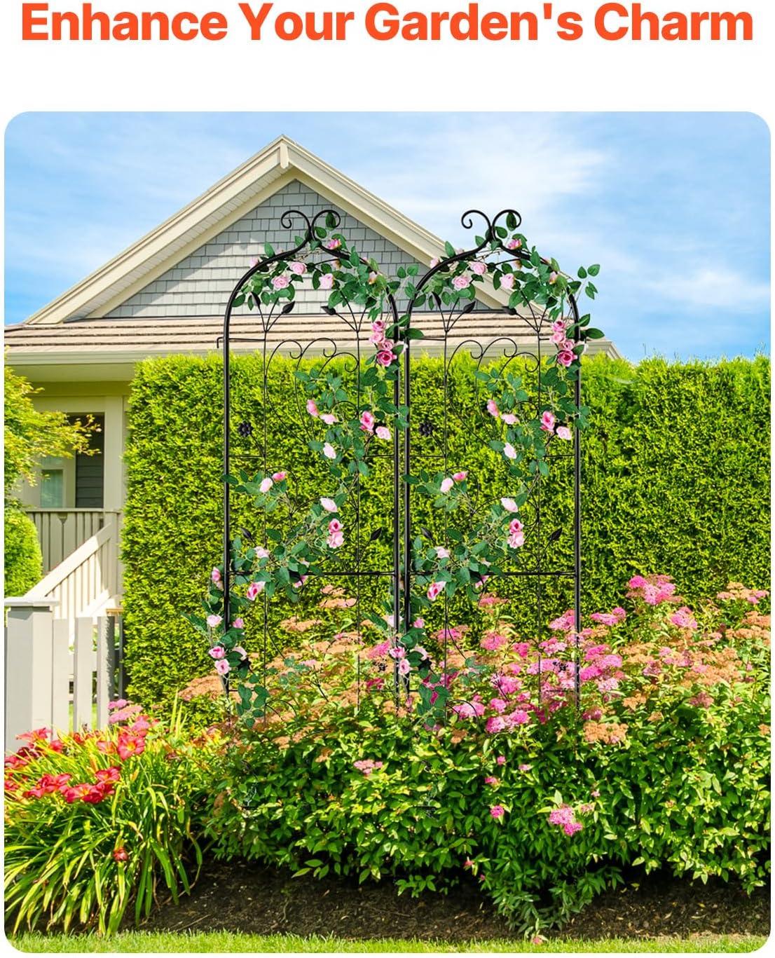 imageVEVOR 60 x 15 in Rustproof Metal Garden Flower Trellis Outdoor Climbing Rose ampamp Cucumber Support Decorative Tall Clematis Trellis for Courtyards ampamp Lawns60H x 15W