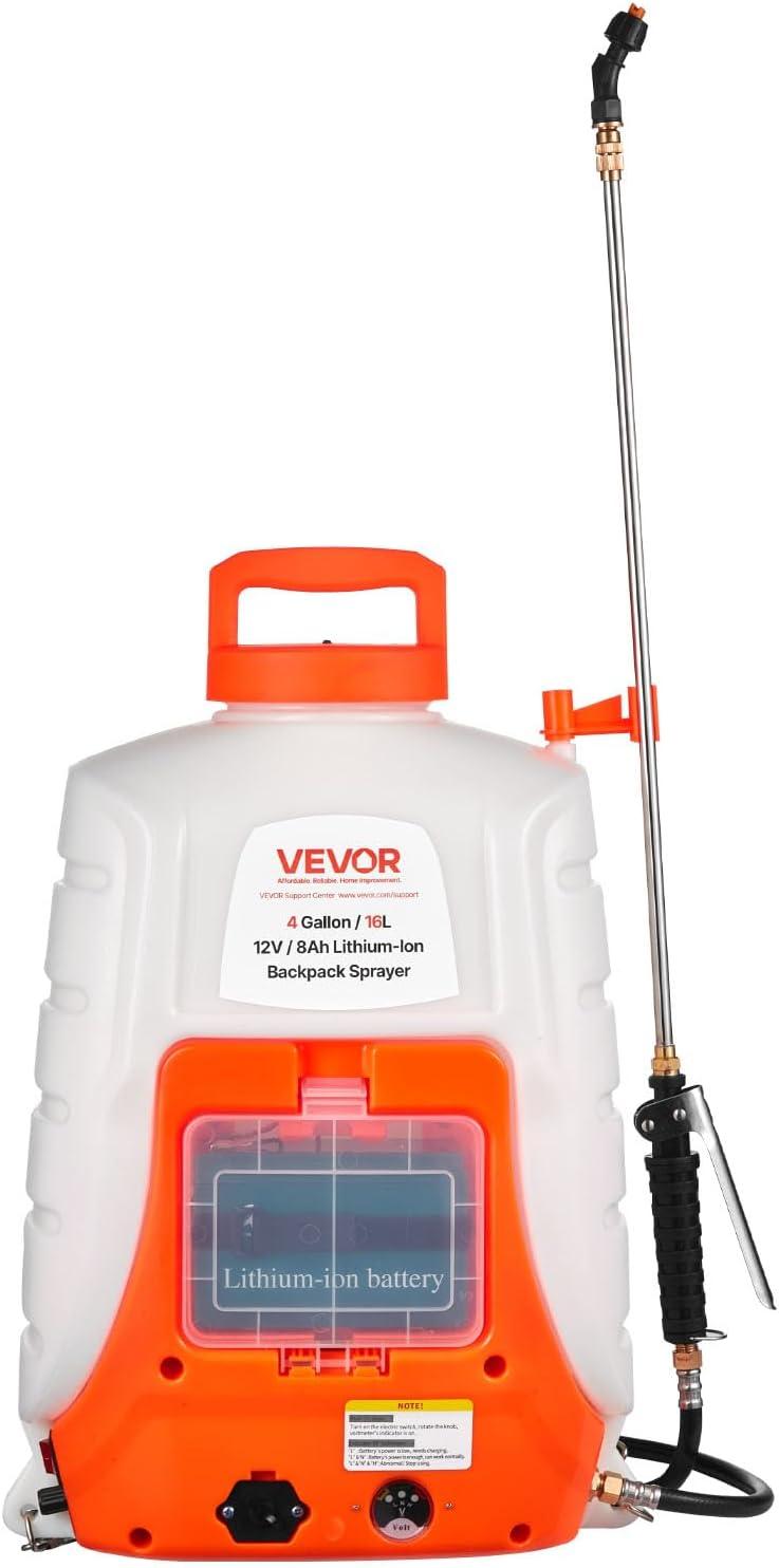 imageVEVOR Battery Powered Backpack Sprayer 4 Gallons Electric Lawn Sprayer with 8 Nozzles ampamp 2 Telescopic Wands 90PSI Adjustable Pressure 46 Hour Runtime Yard Sprayers for Lawn and Garden