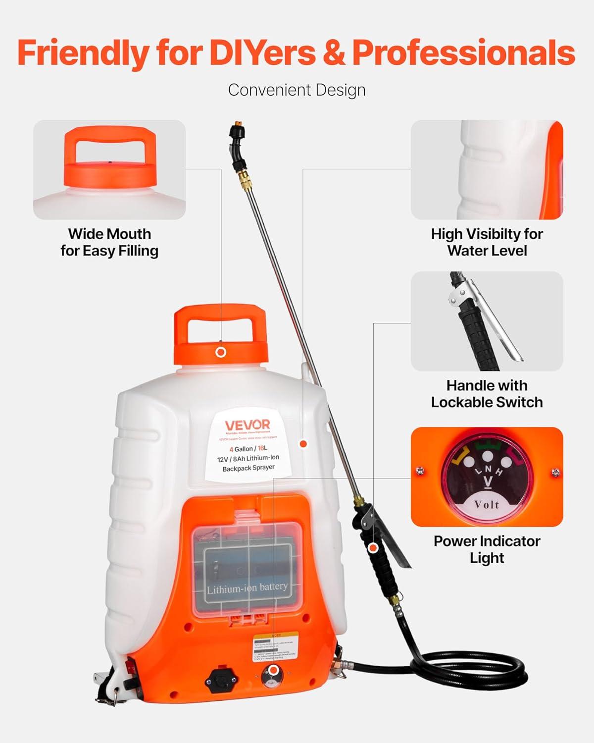 imageVEVOR Battery Powered Backpack Sprayer 4 Gallons Electric Lawn Sprayer with 8 Nozzles ampamp 2 Telescopic Wands 90PSI Adjustable Pressure 46 Hour Runtime Yard Sprayers for Lawn and Garden