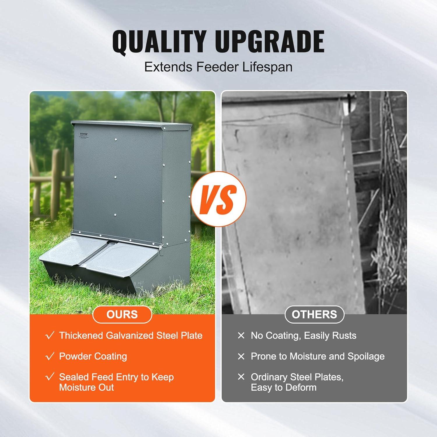 imageVEVOR Hog Feeder 37 Bushel Capacity Double Door Pig Feeder Heavy Duty Steel Piglets Feeder Multipurpose Trough Creep Feeder Outdoor Livestock Feeder Farm Accessory for Feeding up to 8 Hogs37 Bushel